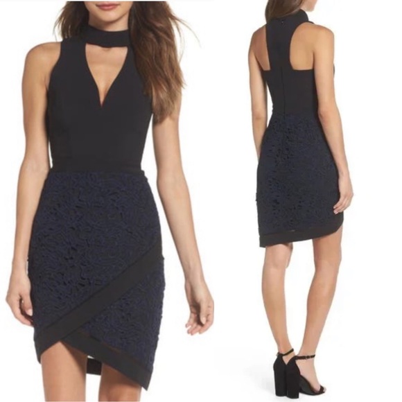 Adelyn Rae Dresses & Skirts - Adelyn Rae Sasha Mock Neck Tulip Hem Dress Navy Black Sz S